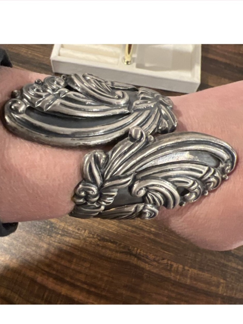 Taxco Silver Maximalist Victorian Style Sculpted Cuff Bracelet